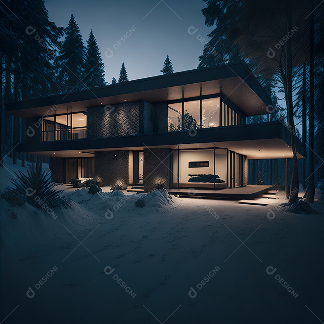 Retrato realista casa sobre floresta