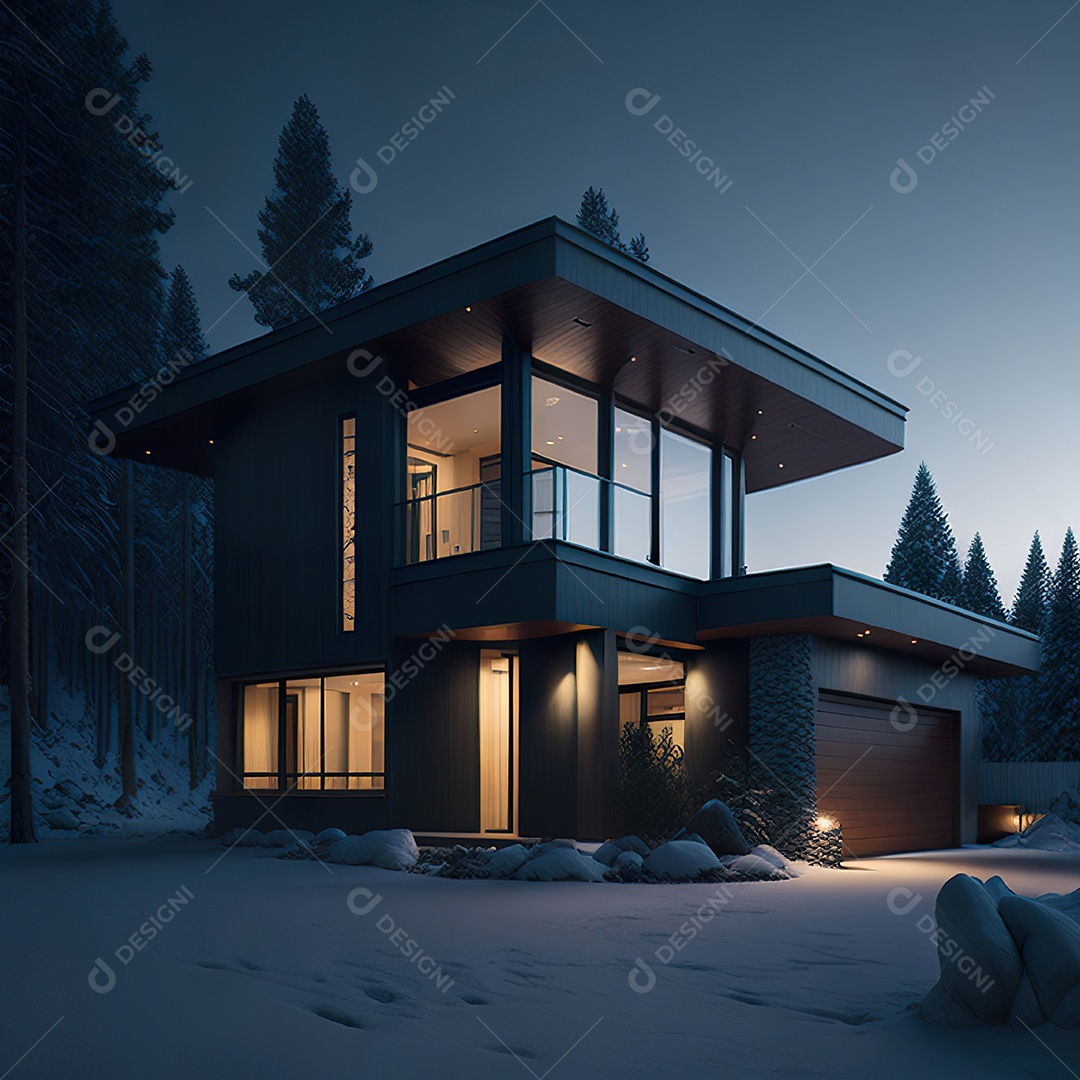 Retrato realista casa sobre floresta