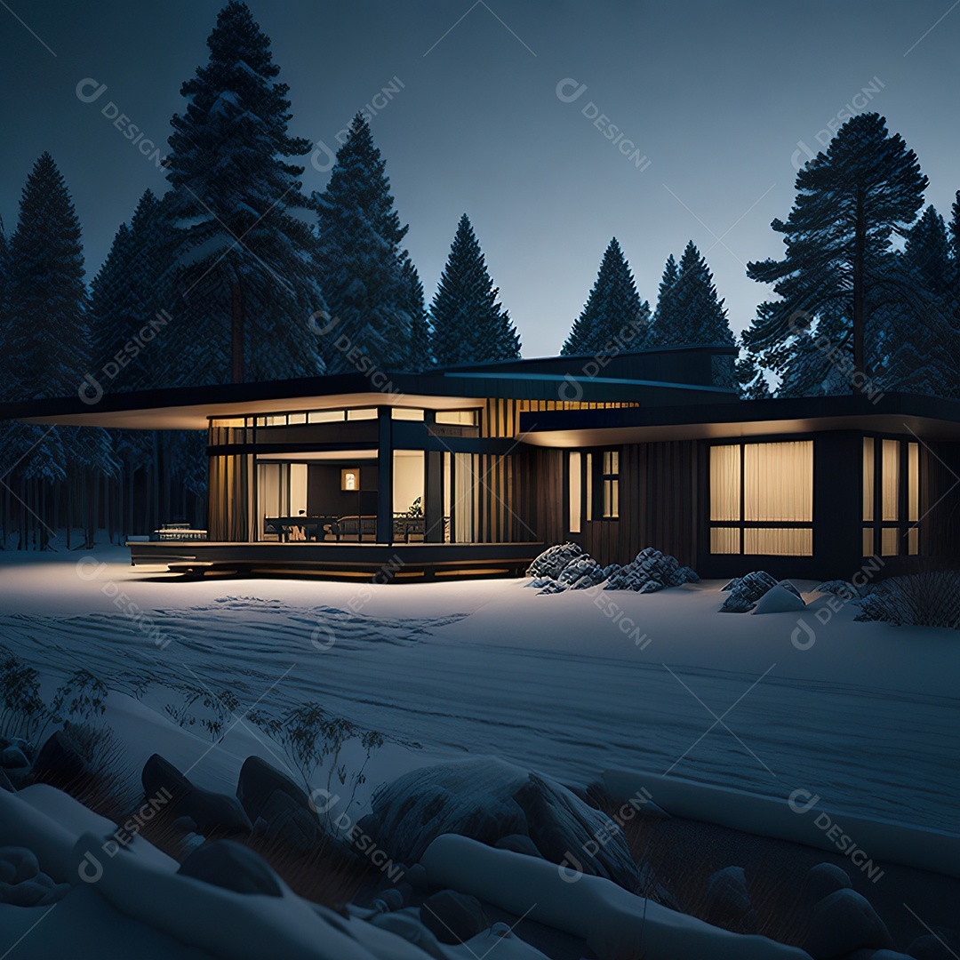 Retrato realista casa sobre floresta