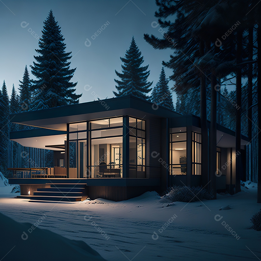 Retrato realista casa sobre floresta