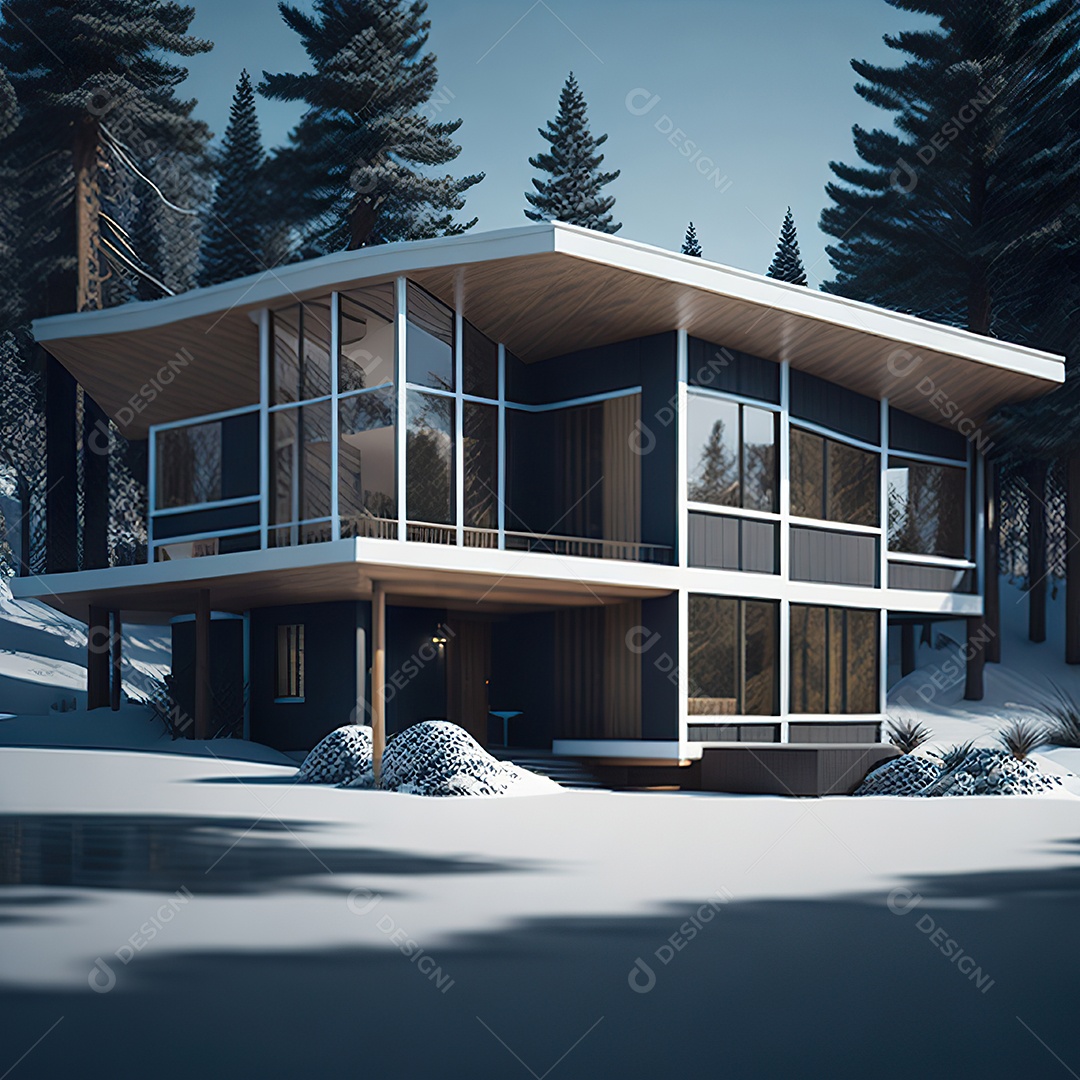 Retrato realista casa sobre floresta