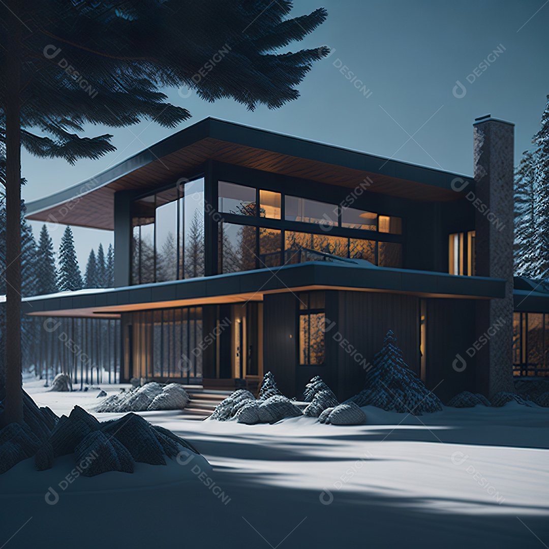 Retrato realista casa sobre floresta