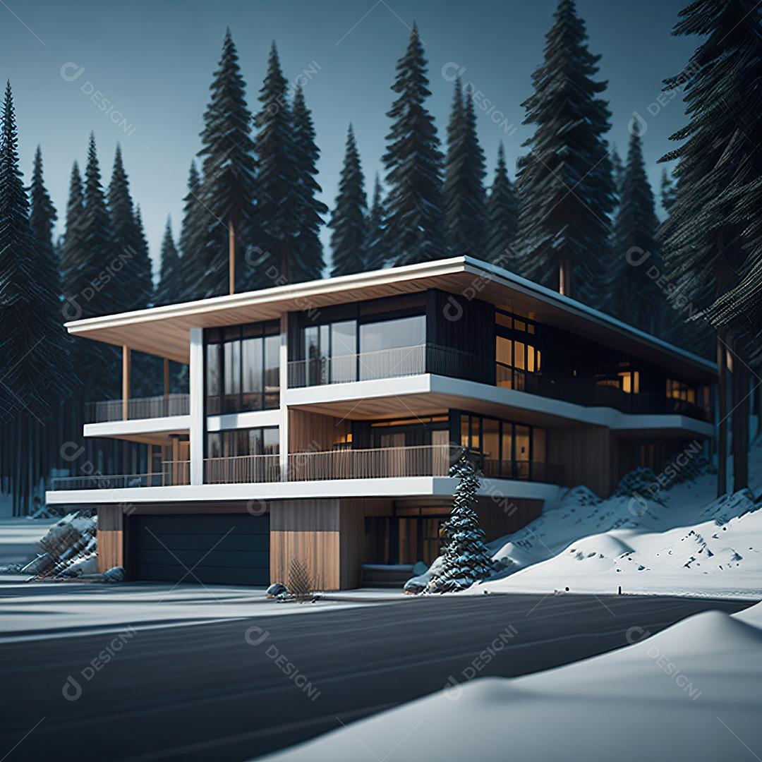 Retrato realista casa sobre floresta