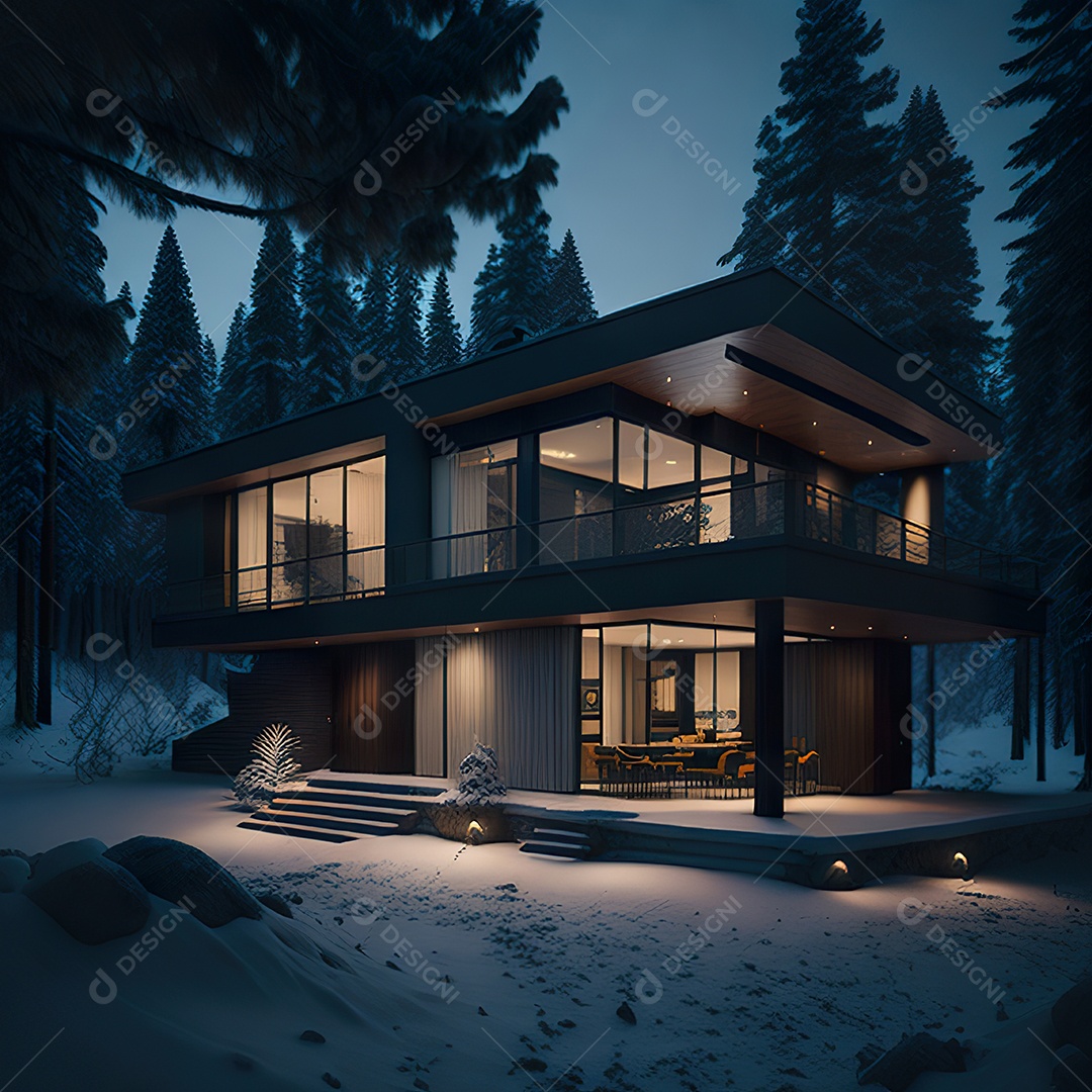 Retrato realista casa sobre floresta