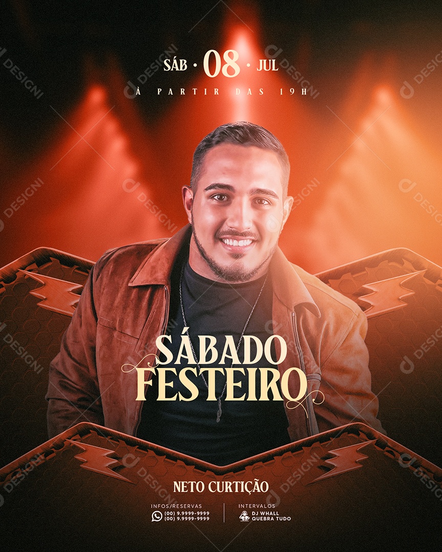 Social Media Flyer Feed Sábado Festeiro Neto Curtição PSD Editável