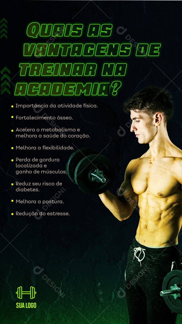 Story Quais As Vantagens De Treinar na Academia Social Media PSD Editável