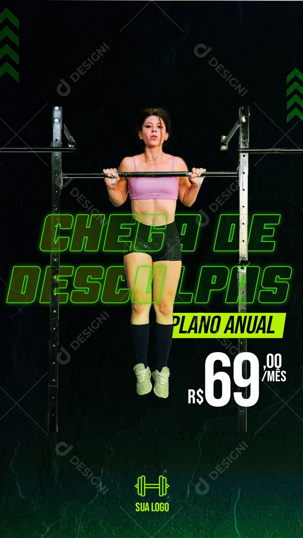 Social Media Story Academia Chega De Desculpas Plano Anual PSD Editável