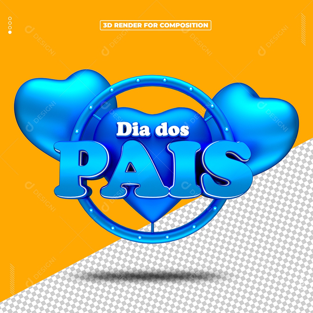 3D Feliz Dia Dos Pais Balões Azul  Para Composição PSD