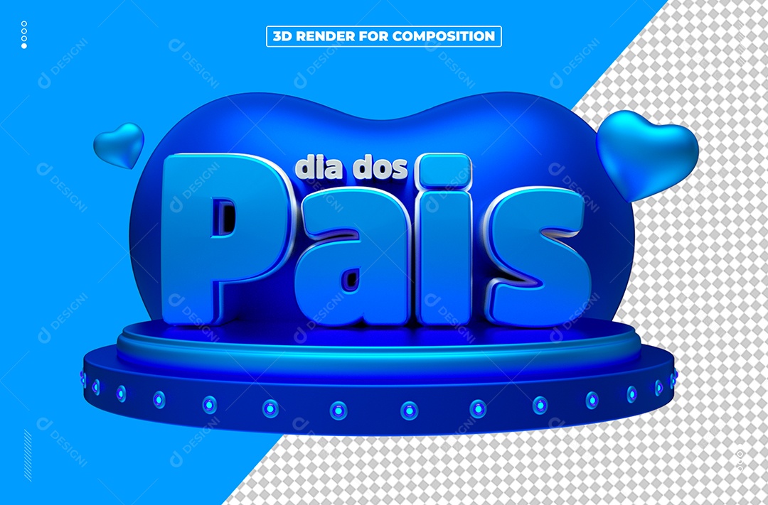 3D Feliz Dia Dos Pais Azul Para Composição PSD