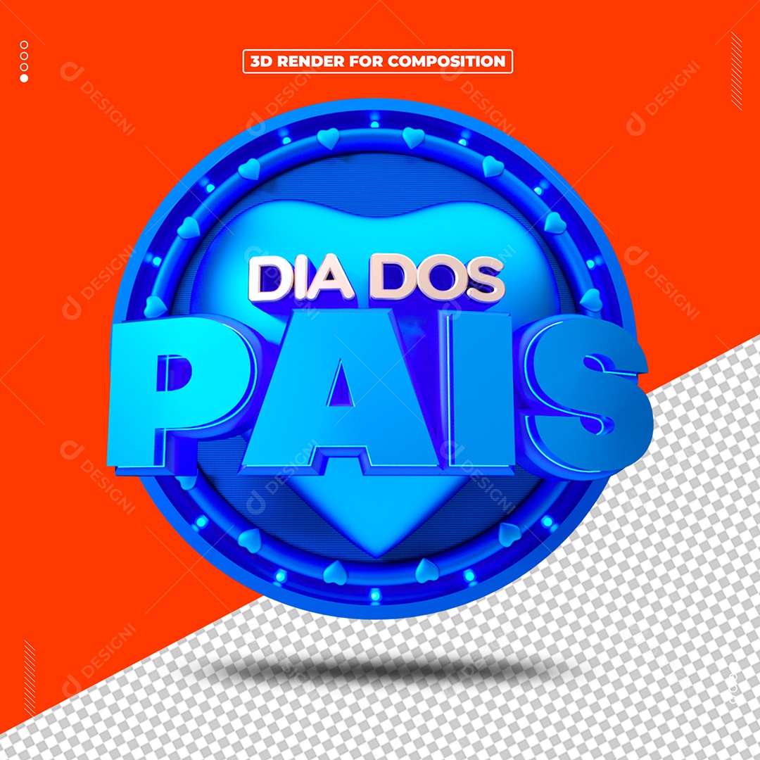 Selo 3D Feliz Dia Dos Pais Azul Para Composição PSD