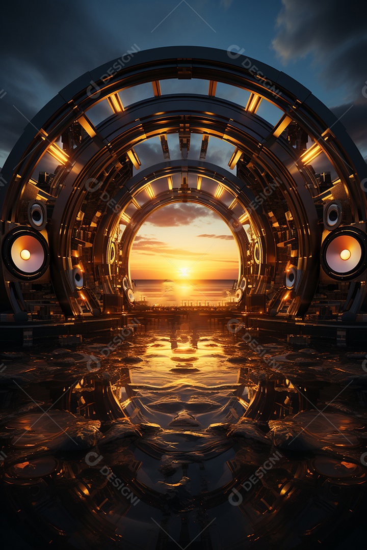 Cenário estrutura show fundo pôr do sol