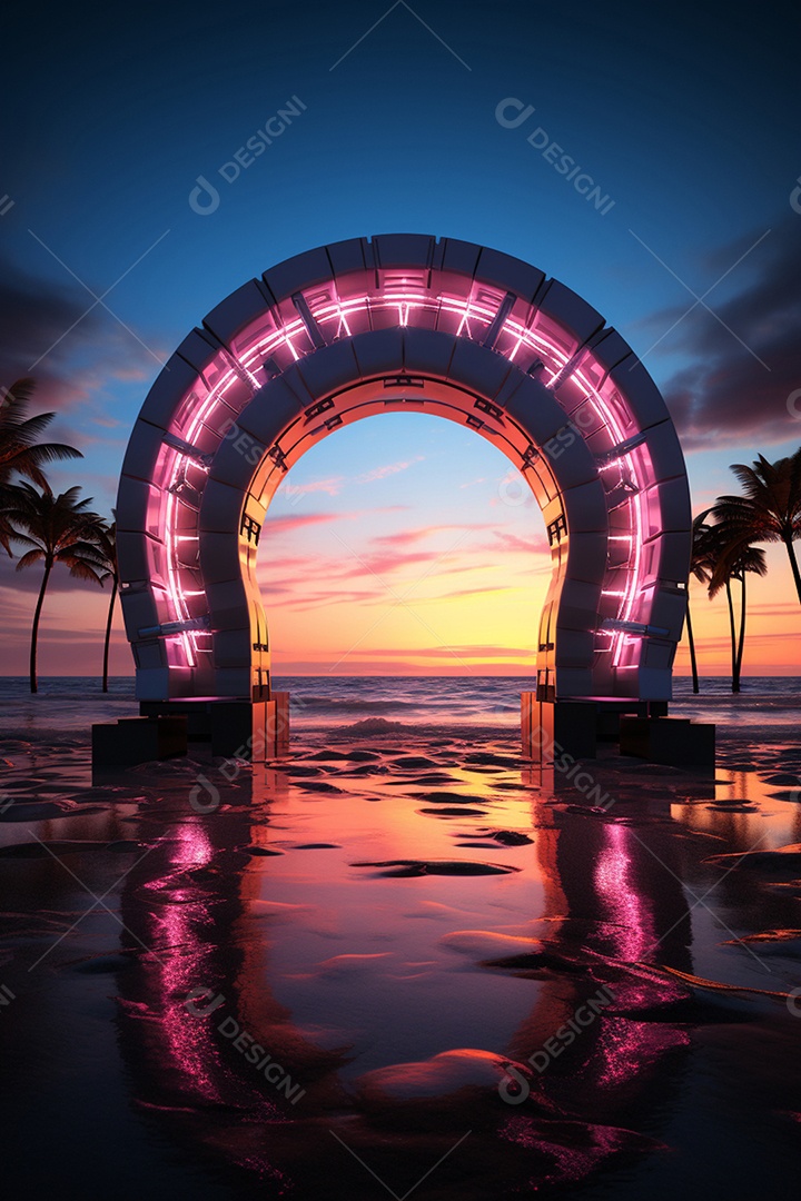 Cenário estrutura show fundo pôr do sol