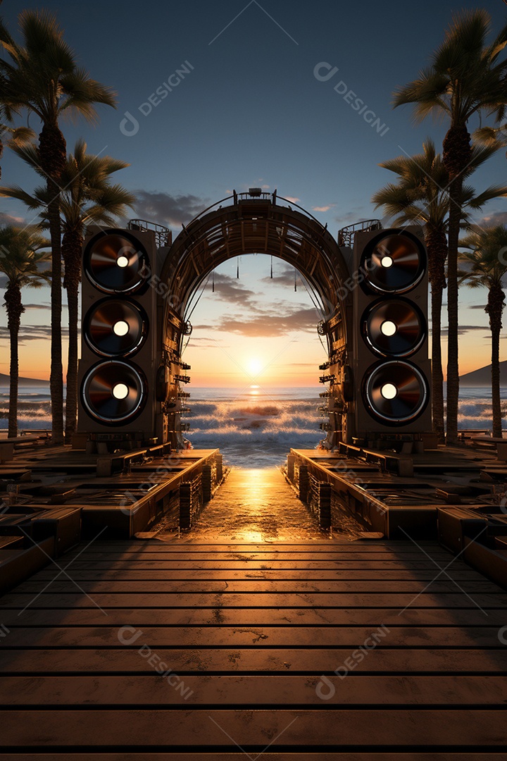 Cenário estrutura show fundo pôr do sol