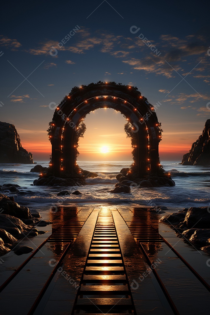 Cenário estrutura show fundo pôr do sol