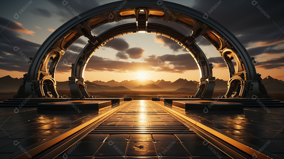 Cenário podium fundo pôr do sol