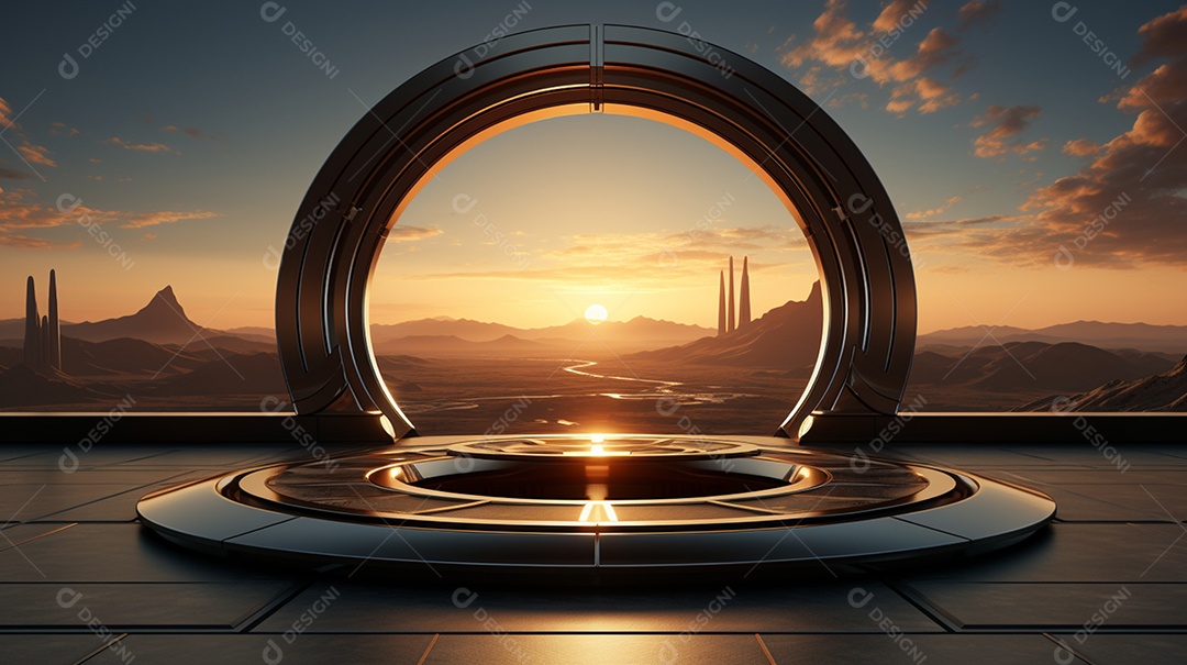 Cenário podium fundo pôr do sol