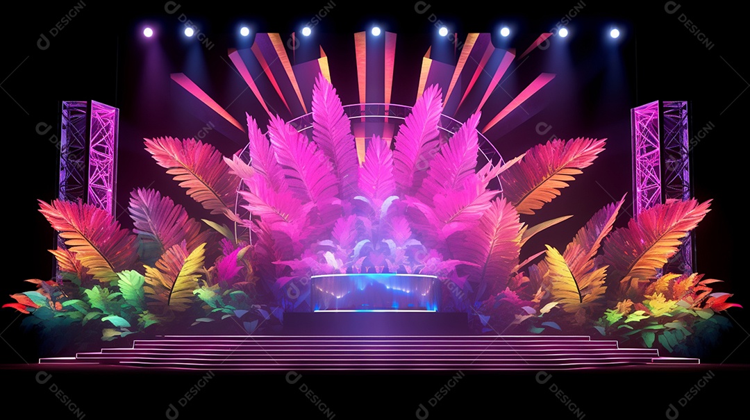 Cenário podium com luzes neon rosa