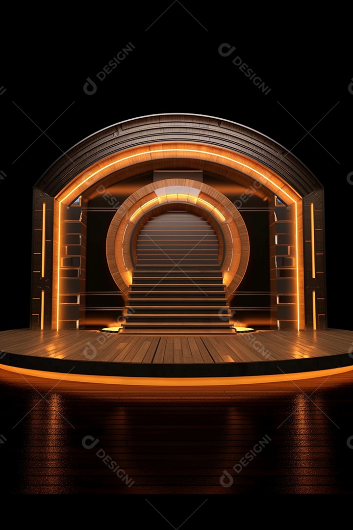 Cenário fundo madeira com luzes neon