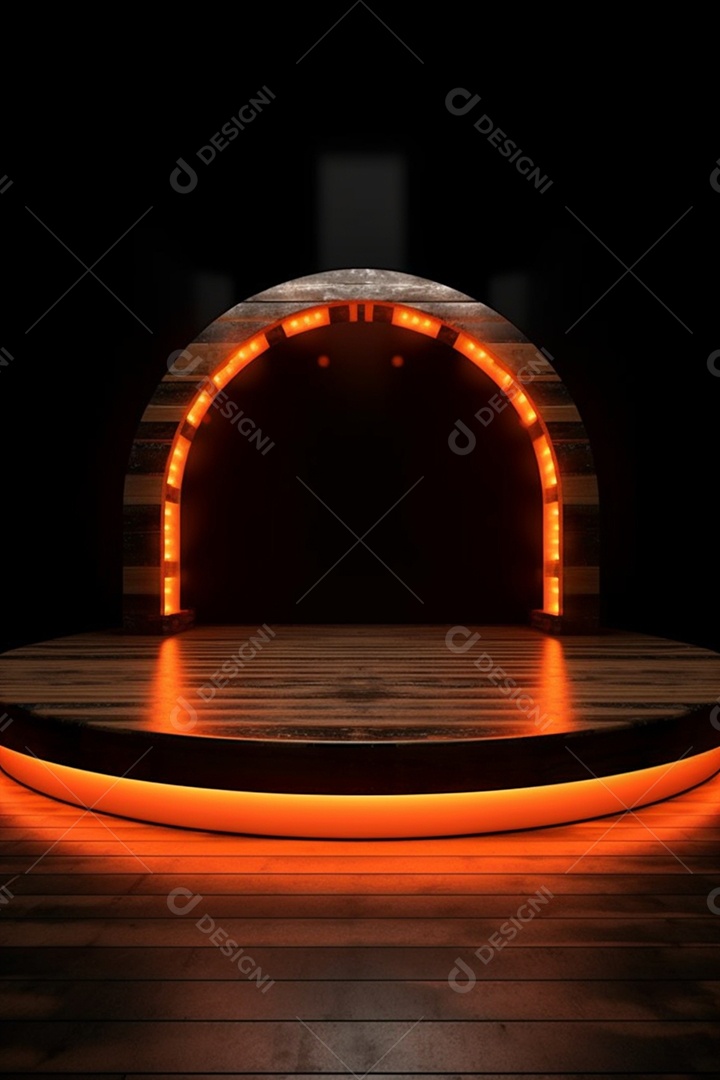 Cenário fundo madeira com luzes neon