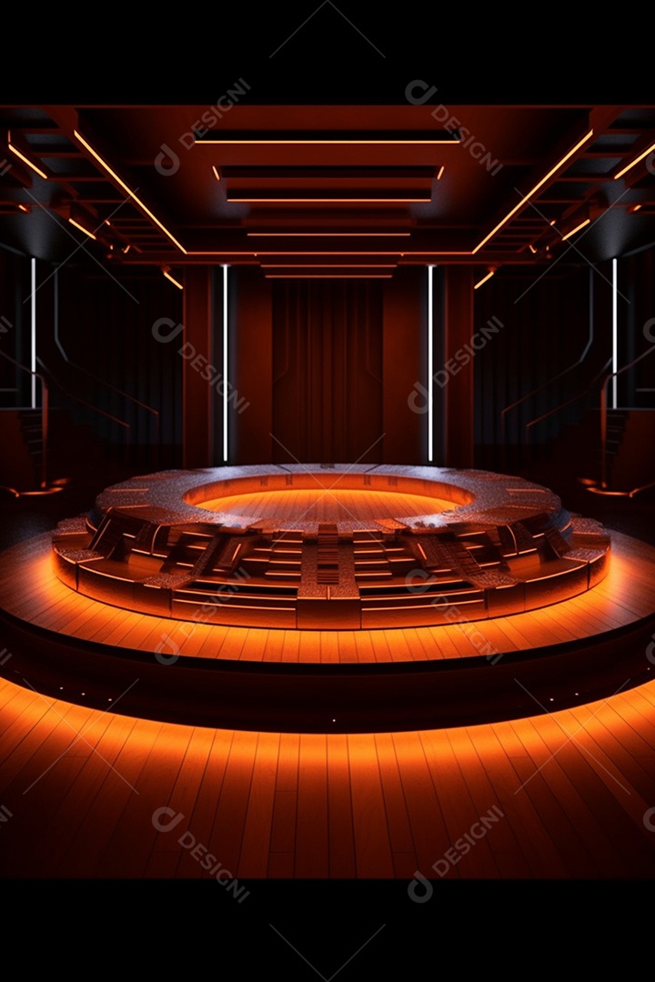 Cenário fundo madeira com luzes neon