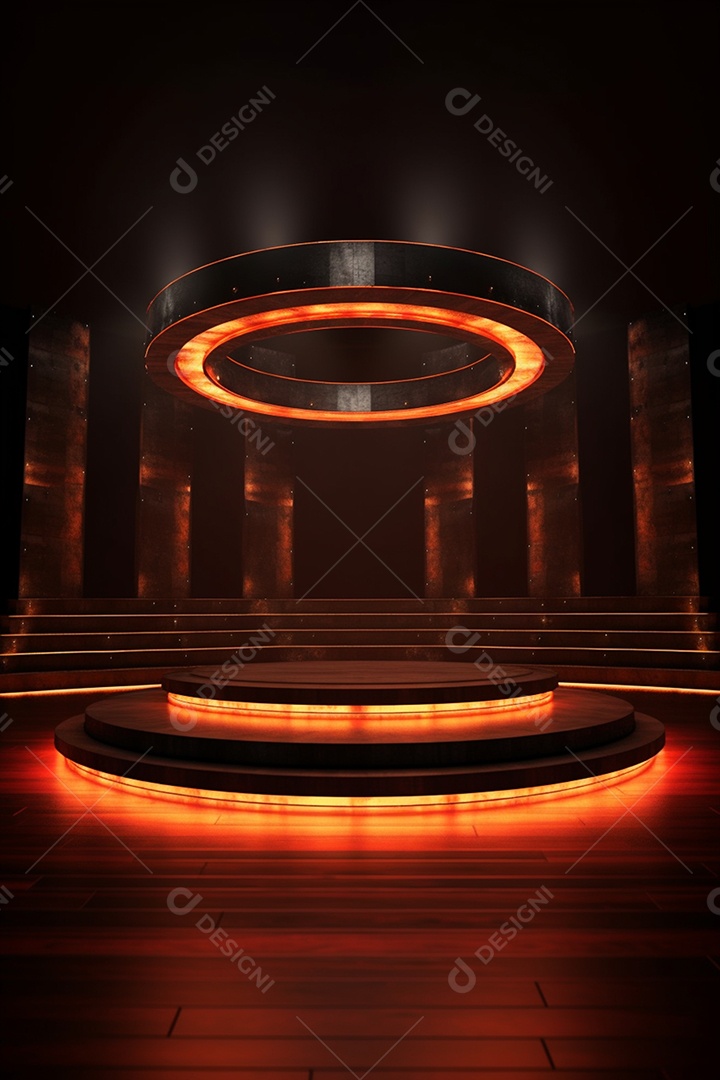 Cenário fundo madeira com luzes neon