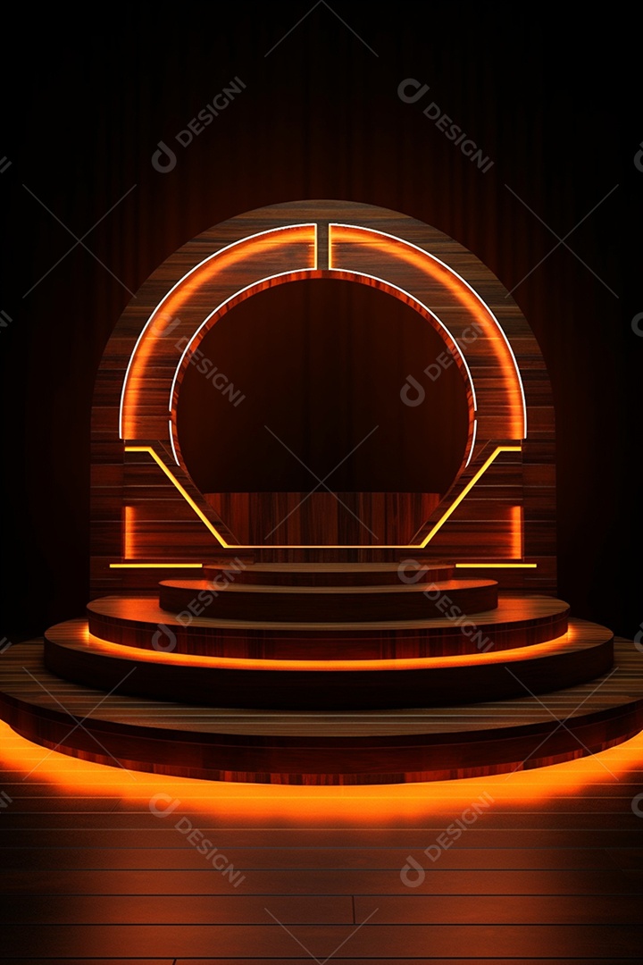 Cenário podium madeira iluminado
