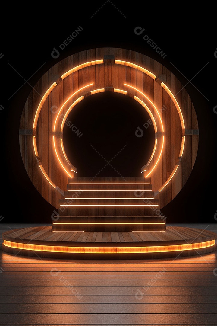 Cenário podium madeira iluminado