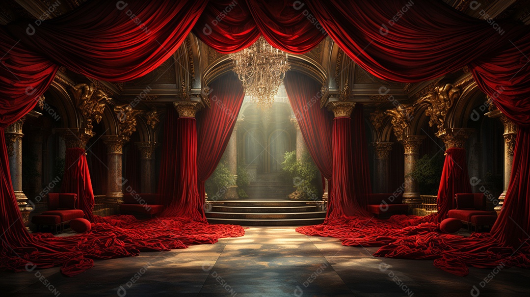 Cenário fundo teatro cortinas vermelhas