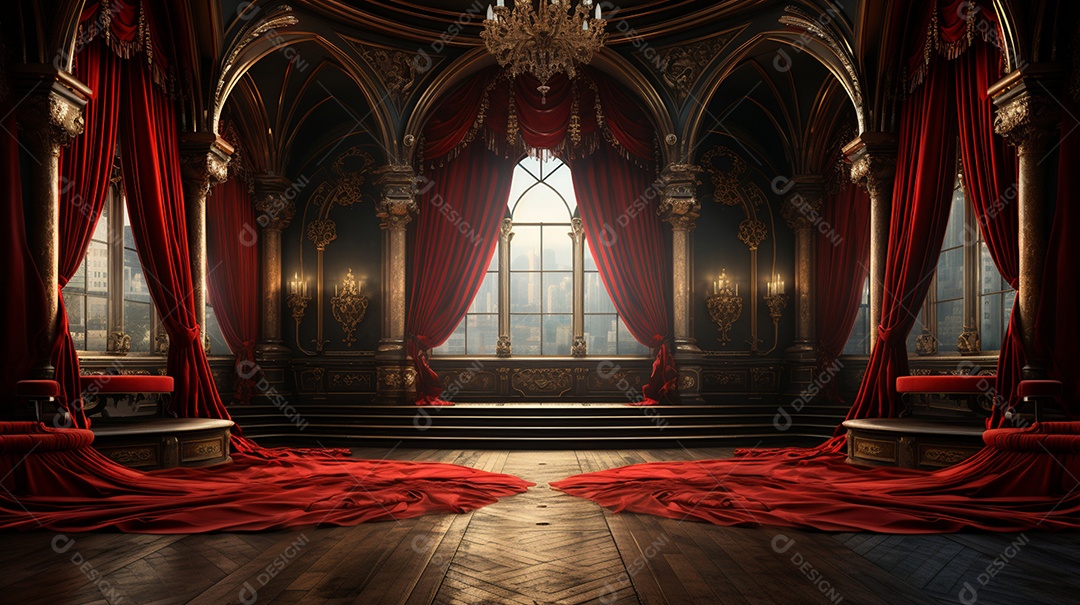 Cenário fundo teatro cortinas vermelhas