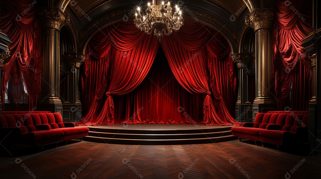 Cenário fundo teatro cortinas vermelhas