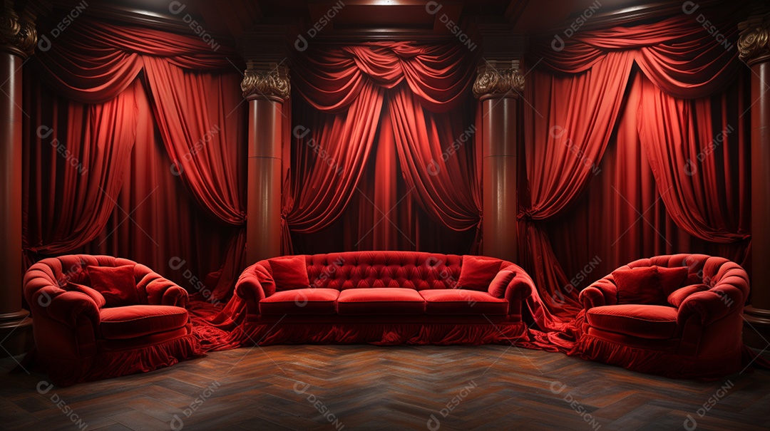 Cenário fundo teatro cortinas vermelhas
