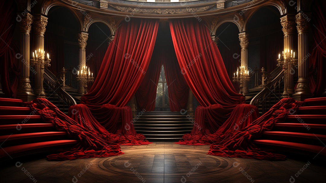 Cenário fundo teatro cortinas vermelhas
