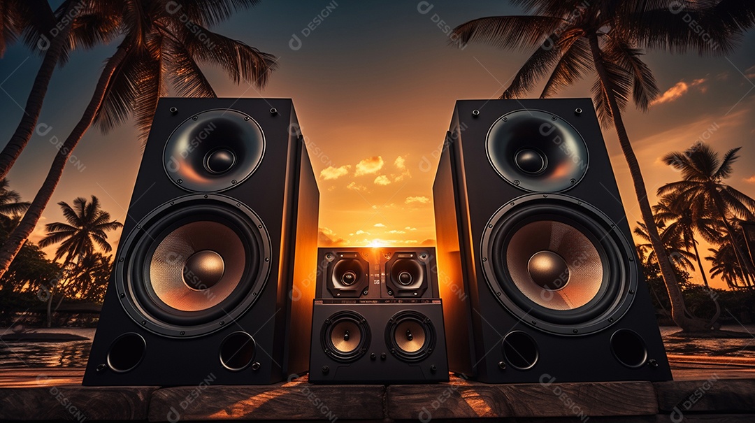 Cenário madeira com caixas de som