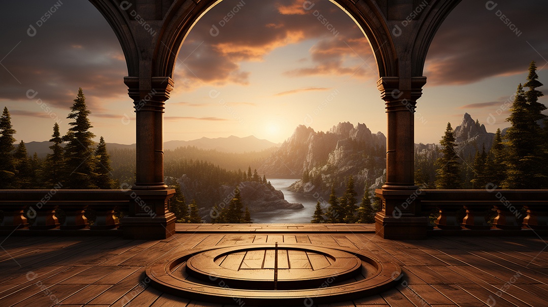 Cenário fundo madeira pôr do sol