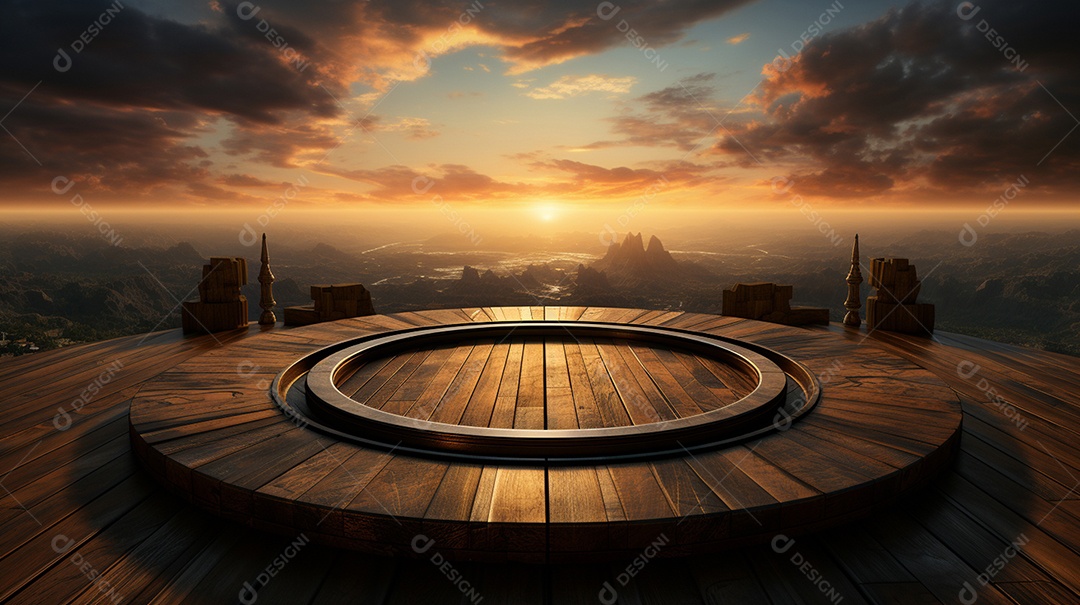 Cenário fundo madeira pôr do sol