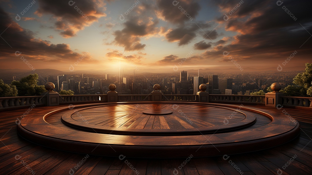 Cenário fundo madeira pôr do sol