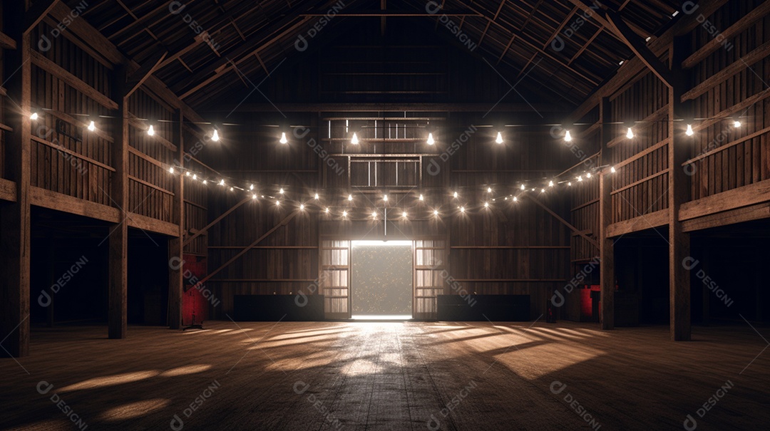 Cenário madeira com iluminação