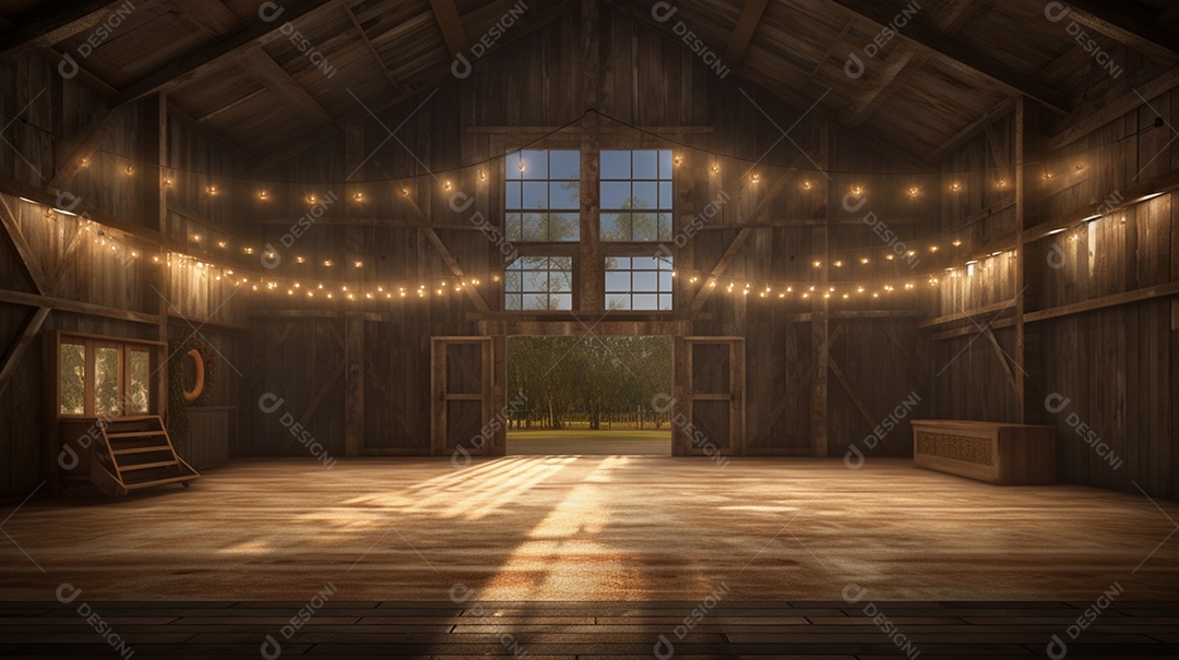 Cenário madeira com iluminação