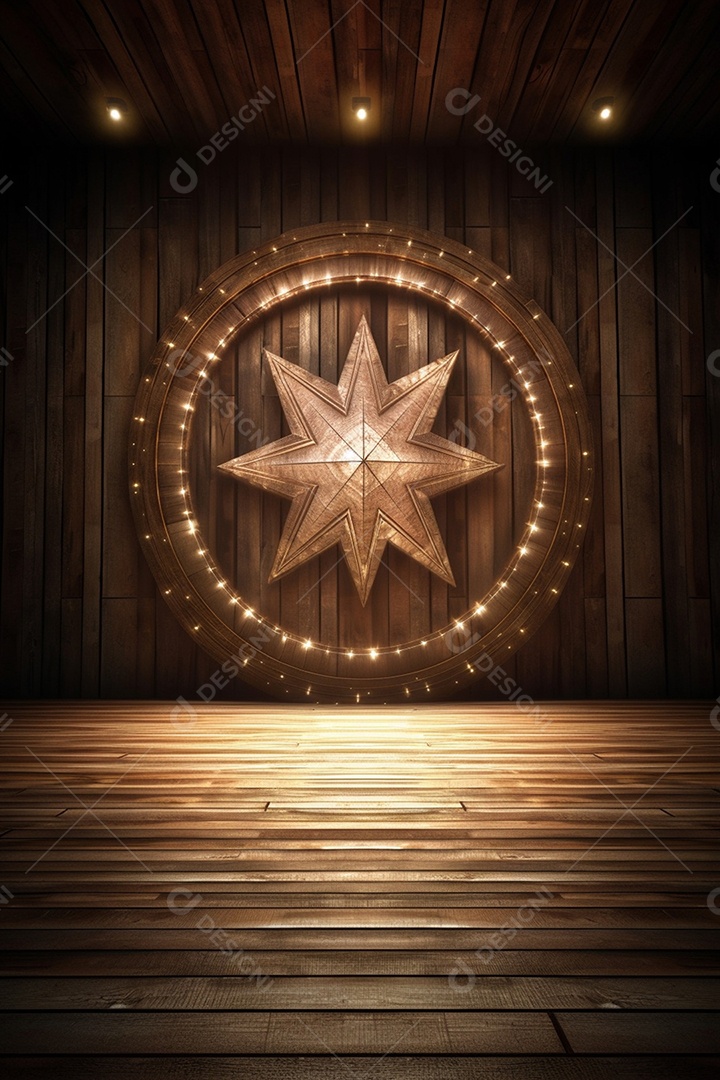 Cenário madeira com iluminação