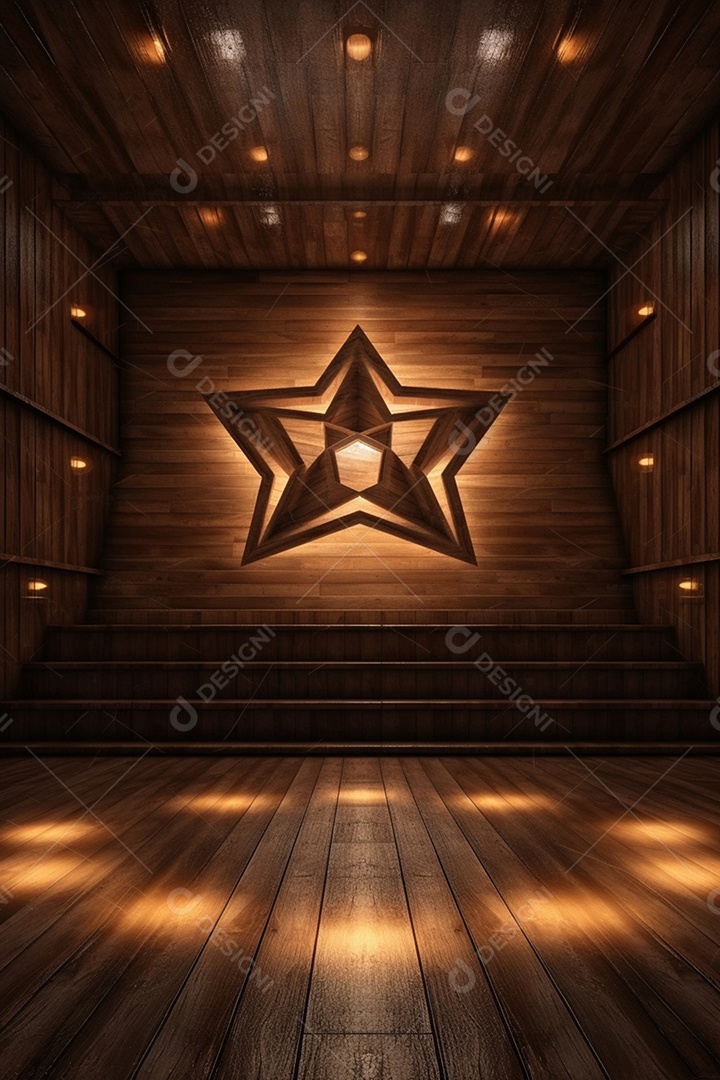 Cenário madeira com iluminação