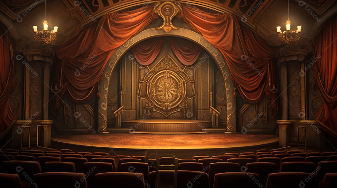 Cenário fundo teatro cortinas vermelhas