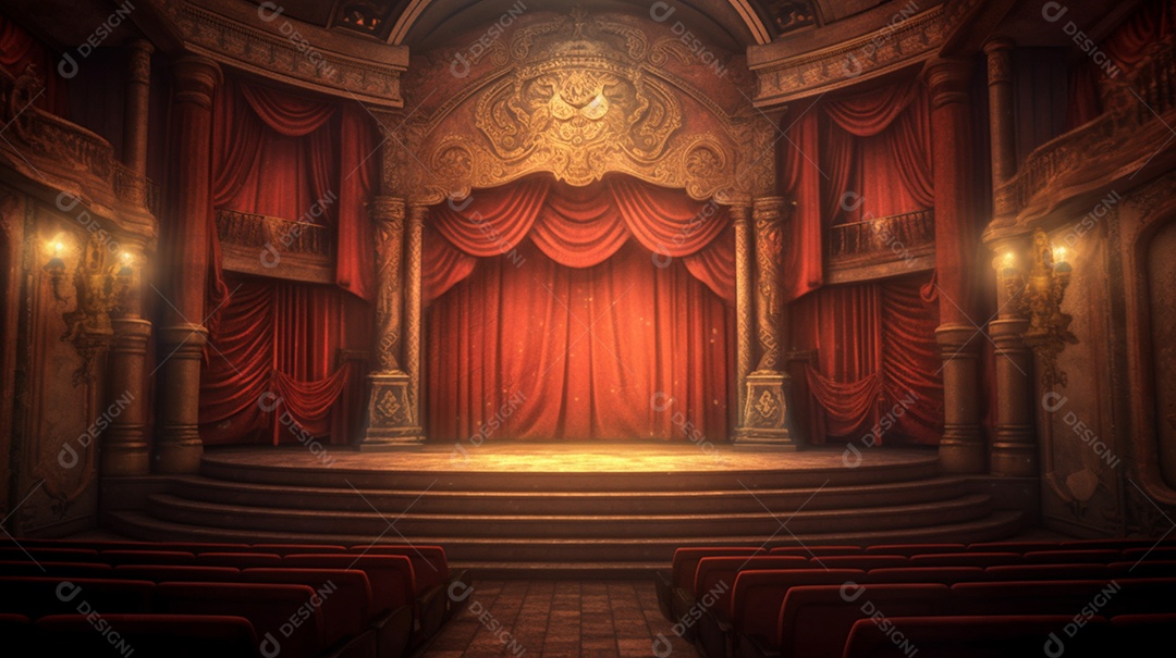 Cenário fundo teatro cortinas vermelhas