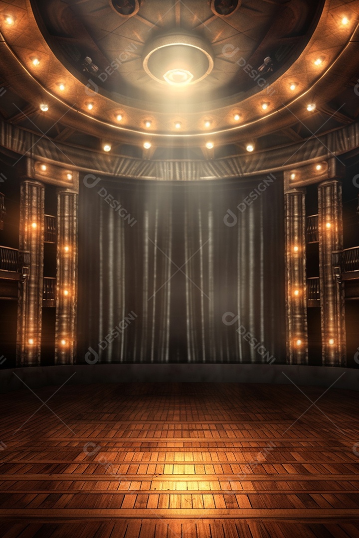 Cenário de madeira com iluminação