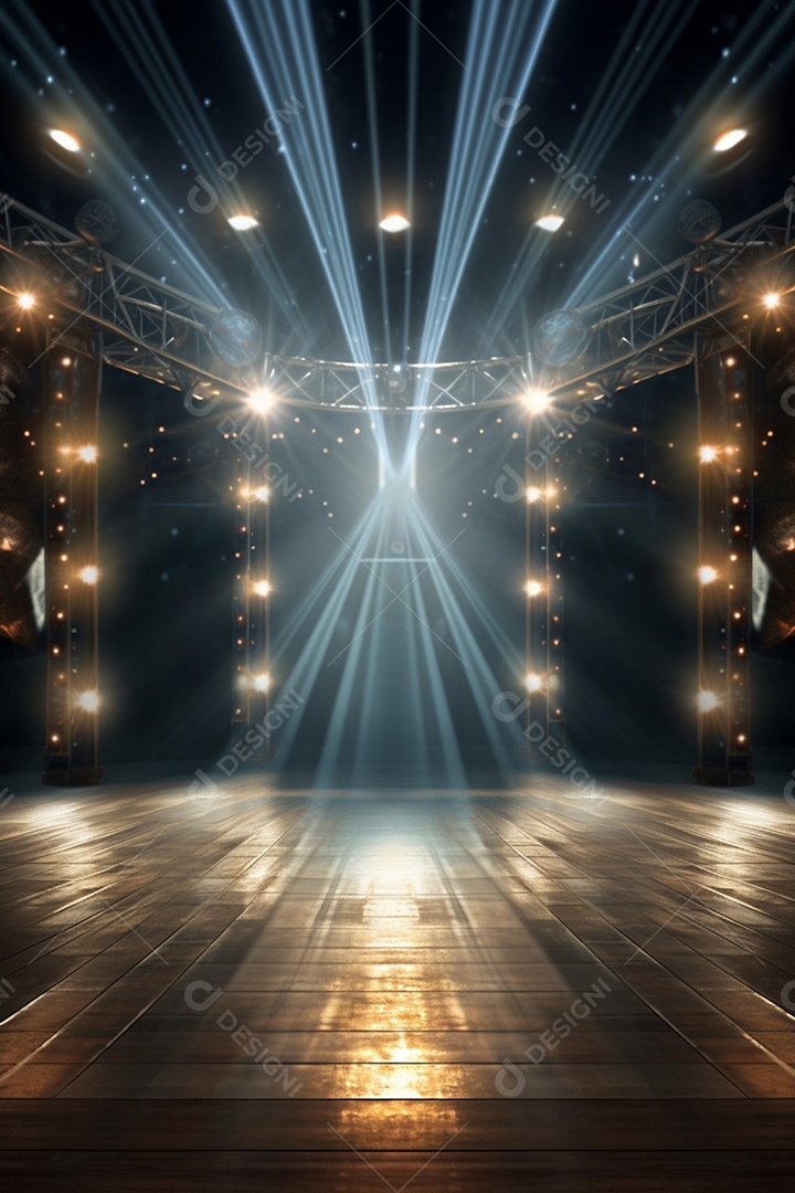 Cenário de madeira com iluminação