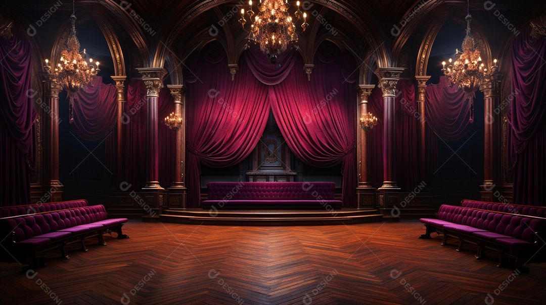 Cenário teatro cortinas vermelhas