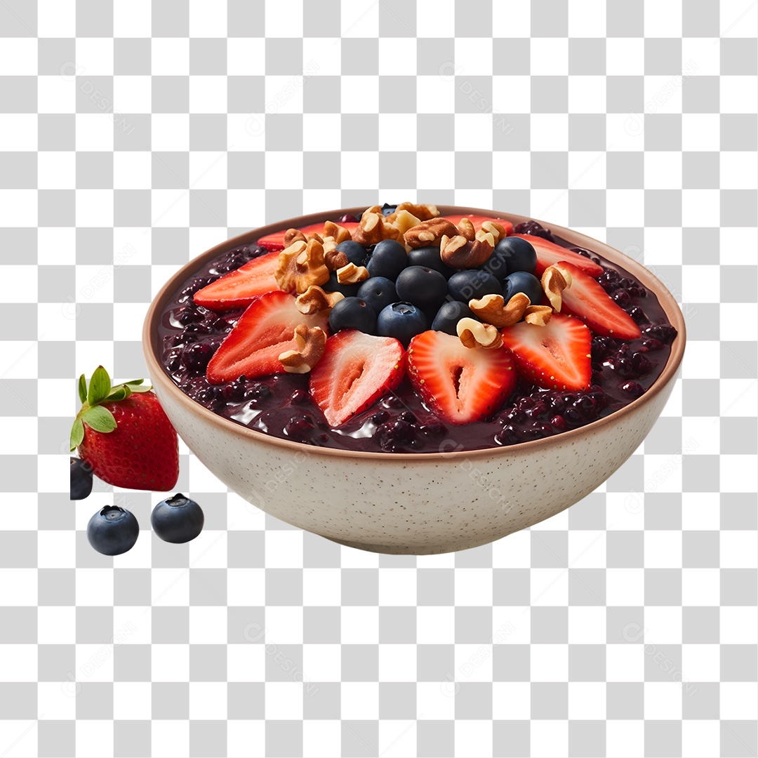 Açaí na Tigela com Morangos PNG Transparente