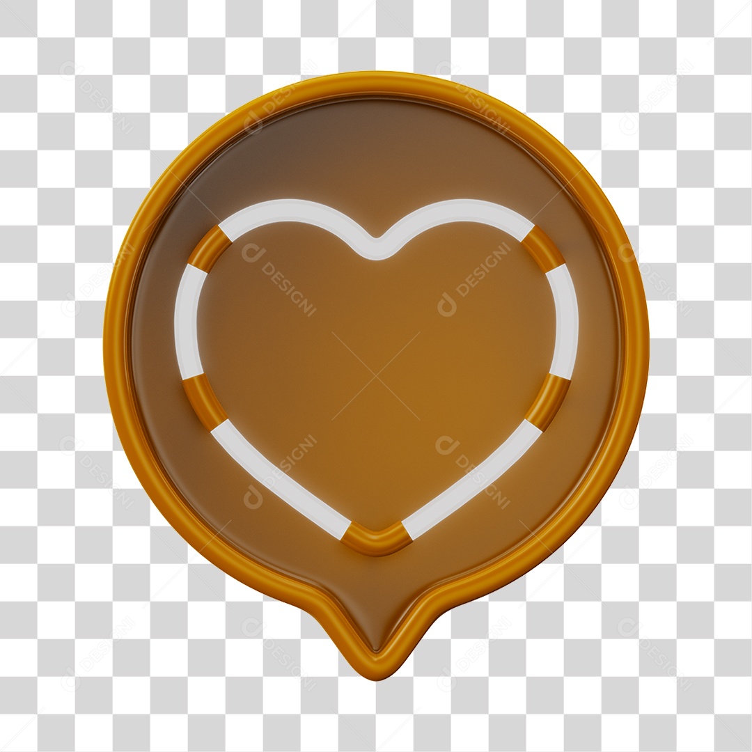 Elemento 3D Balão de Mensagem Cor Amarelo com Neon em Forma de Coração PNG Transparente