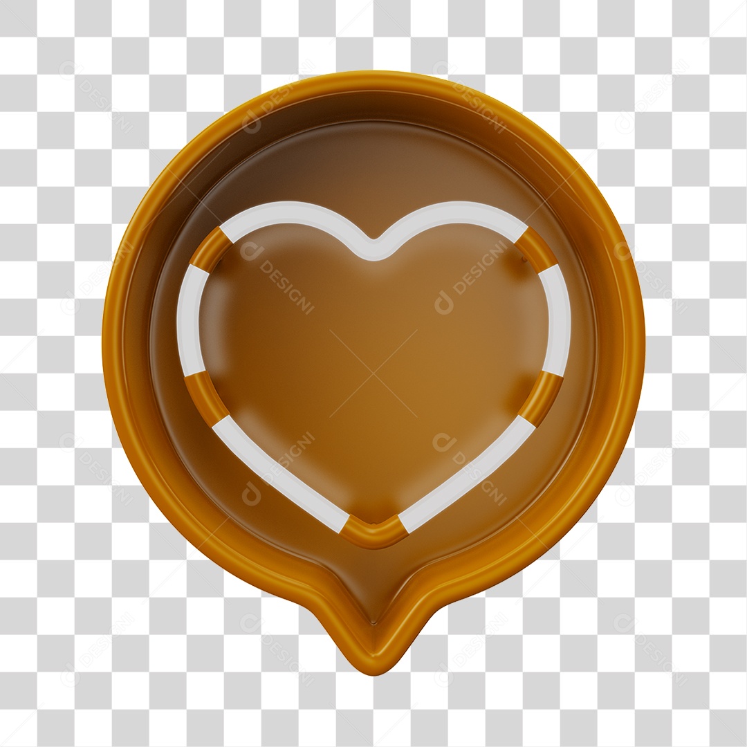 Elemento 3D Balão de Mensagem Cor Amarelo com Neon em Forma de Coração PNG Transparente