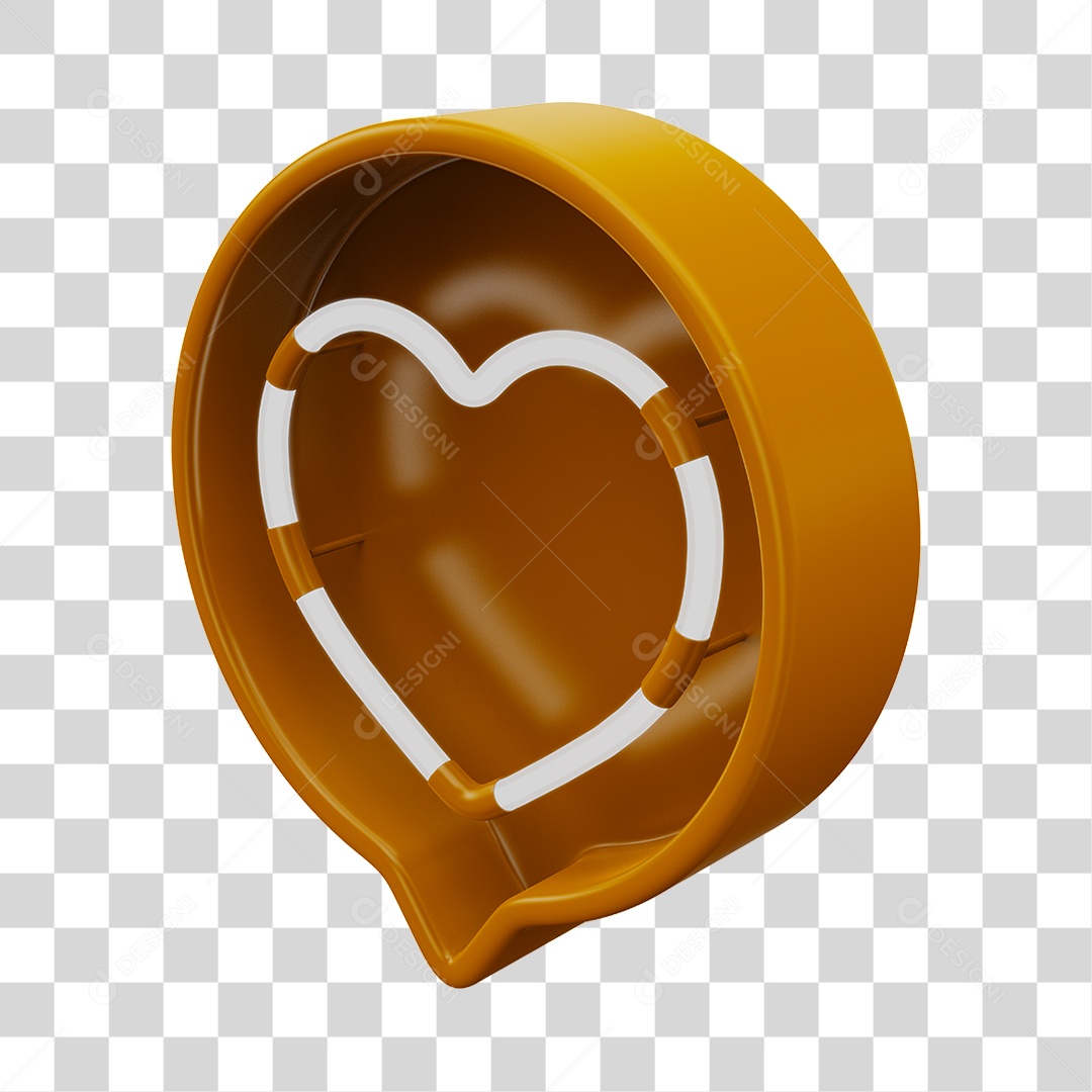 Elemento 3D Balão de Mensagem Cor Amarelo com Neon em Forma de Coração PNG Transparente