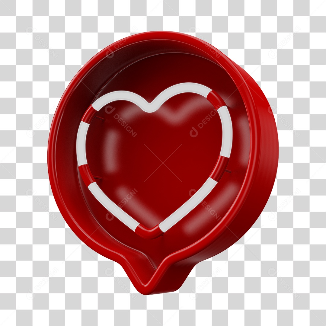 Elemento 3D Balão de Mensagem Cor Vermelha com Neon em Forma de Coração PNG Transparente
